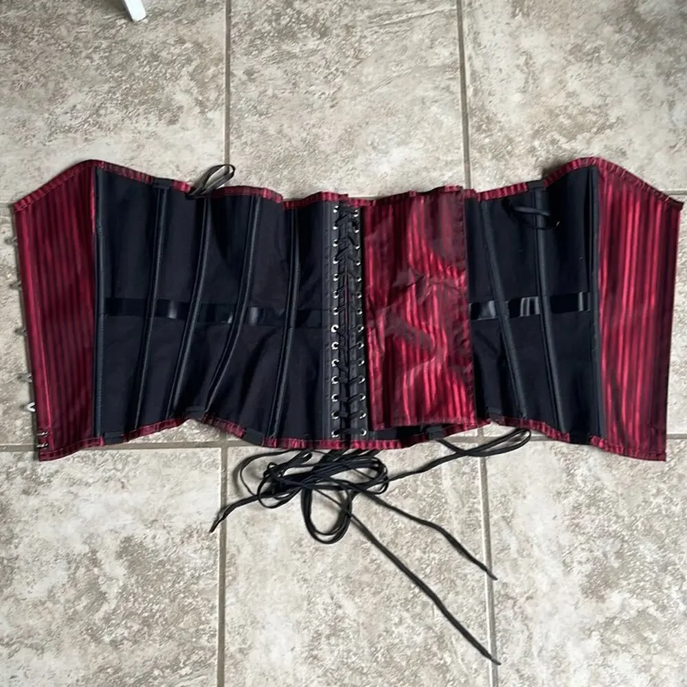 Hips & Curves Steampunk Lace Up Corset‎ Red Pinstripe Size 34